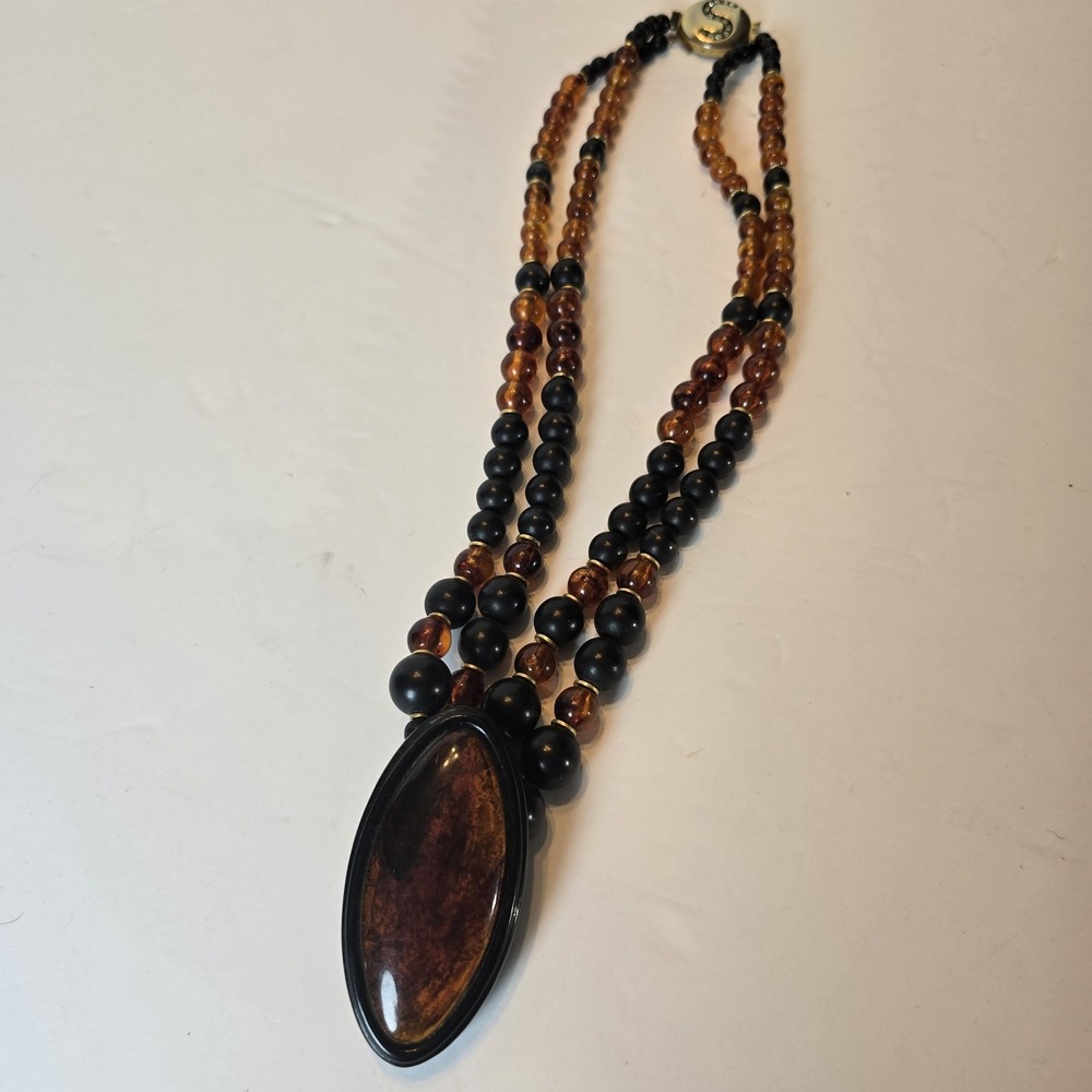 Vintage‎ Lucite Necklace Double Strand Faux Amber Necklace